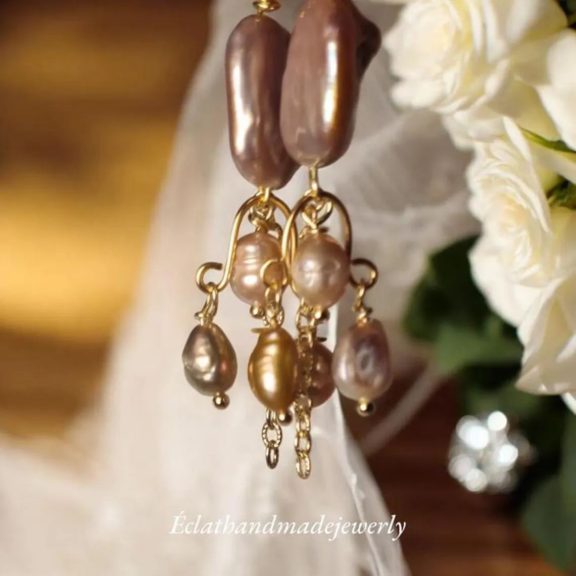 Freshwater Pearl Earrings, Baroque Pearl Earrings, Chandelier Earrings, Gemstone Earrings, Bridal Earrings, Anniversary Earrings for Her