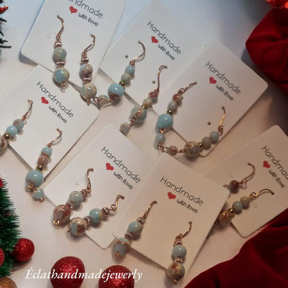 Blue Quartz Dangle Earrings, Lava Jasper Eye Quartz Earrings, Gemstone Earrings, Bridal Earrings, Anniversary Earrings, Earrings for Women