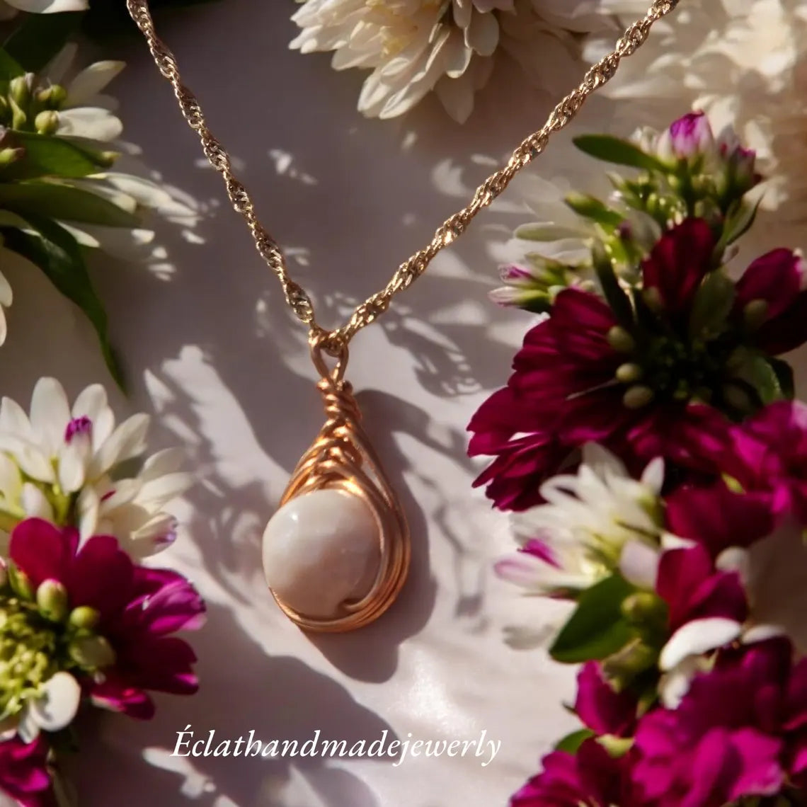 White Jade Wire Wrapped Pendant, Natural White Jade Pendant, Gemstone Pendant, Teardrop Pendant, Jade Jewelry, Birthday Gifts for Her