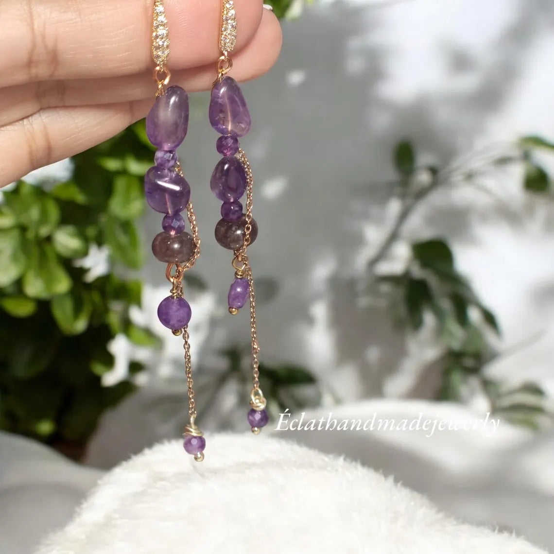 Amethyst Earrings, Amethyst Gemstone Earrings, Purple Earrings, Long Dangle Earrings, Bridal Earrings for Her, Wedding Earrings for Women