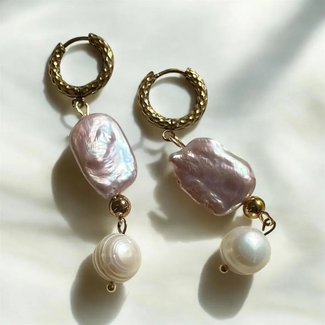 Pearl Drop Earrings, White Mother of Pearl Earrings, Light Pink Baroque Pearl Earrings, Gemstone Earrings, Bridal Earrings, Wedding Earrings