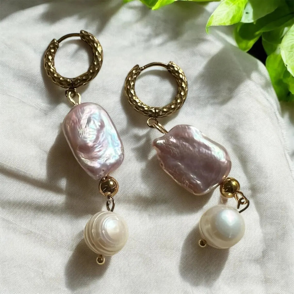Pearl Drop Earrings, White Mother of Pearl Earrings, Light Pink Baroque Pearl Earrings, Gemstone Earrings, Bridal Earrings, Wedding Earrings