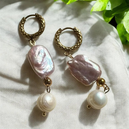 Pearl Drop Earrings, White Mother of Pearl Earrings, Light Pink Baroque Pearl Earrings, Gemstone Earrings, Bridal Earrings, Wedding Earrings