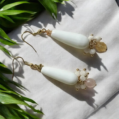 White Jade Earrings, Teardrop Earrings, Rose Quartz Earrings, Citrine, and Moonstone Earrings, Bridal Earrings, Wedding Earrings for Women