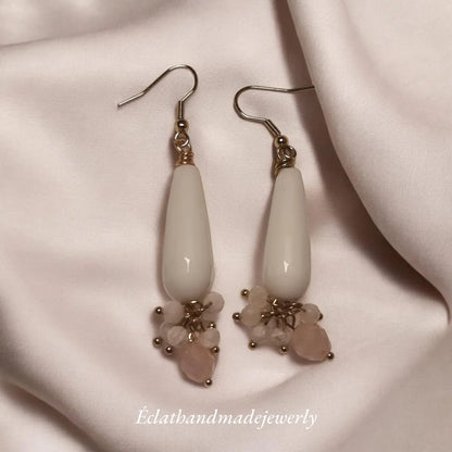 White Jade Earrings, Teardrop Earrings, Rose Quartz Earrings, Citrine, and Moonstone Earrings, Bridal Earrings, Wedding Earrings for Women