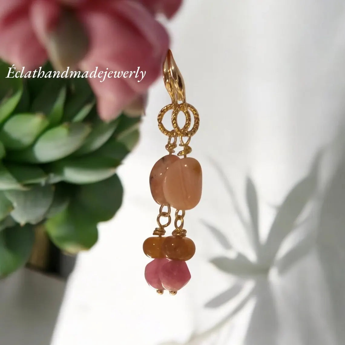 Rose Quartz and Pink Tourmaline Earrings, Gemstone Earrings, 14k Gold October Birthstone Earrings, Bridal Earrings, Wedding Earrings for Her