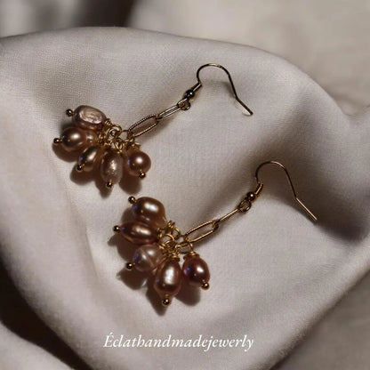 Natural Purple Freshwater Pearl Earrings, Pearl Drop Earrings, Cluster Earrings, Bridal Earrings, Wedding Earrings, Bridesmaid Gifts