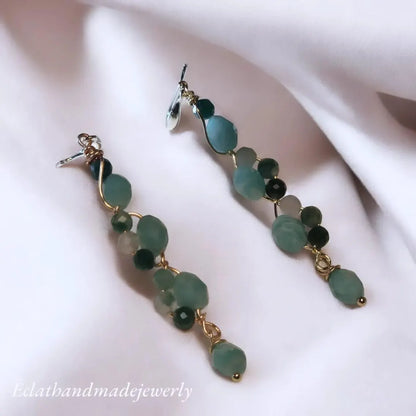 Blue Amazonite Earrings, 14k Gold Dangle Earrings, Tourmaline Jade Earrings, Gemstone Earrings, Multi Stone Earrings, Bridal Earrings