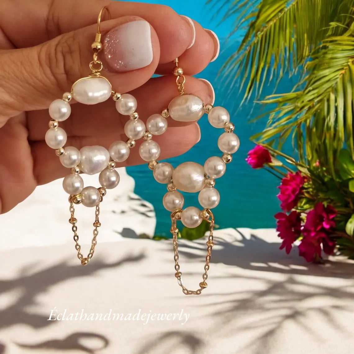 Freshwater Pearl Earrings, Pearl Hoop Earrings, Pearl Drop Earrings, Dangle Earrings, Bridal Earrings, Wedding Earrings, Bridesmaid Gifts