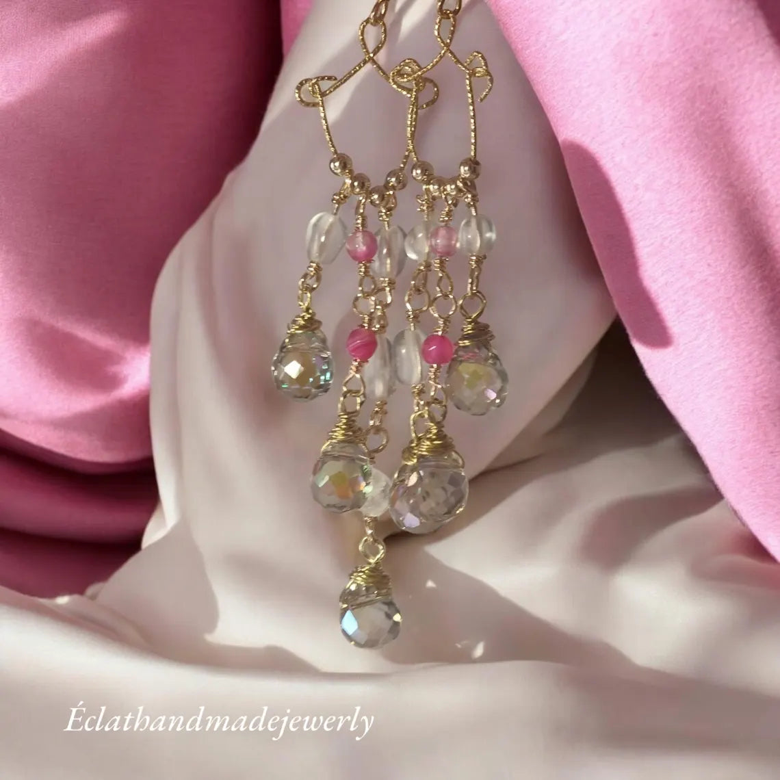 14k Gold Chandelier Earrings, Crystal Earrings, Drop Earrings for Women, Dangle Earrings, Wire Wrapped Earrings, Bridal Earrings