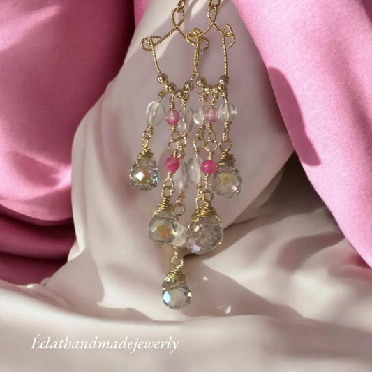 14k Gold Chandelier Earrings, Crystal Earrings, Drop Earrings for Women, Dangle Earrings, Wire Wrapped Earrings, Bridal Earrings