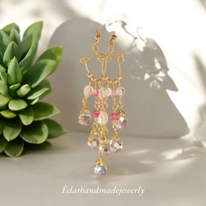 14k Gold Chandelier Earrings, Crystal Earrings, Drop Earrings for Women, Dangle Earrings, Wire Wrapped Earrings, Bridal Earrings