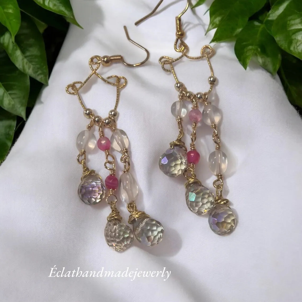 14k Gold Chandelier Earrings, Crystal Earrings, Drop Earrings for Women, Dangle Earrings, Wire Wrapped Earrings, Bridal Earrings