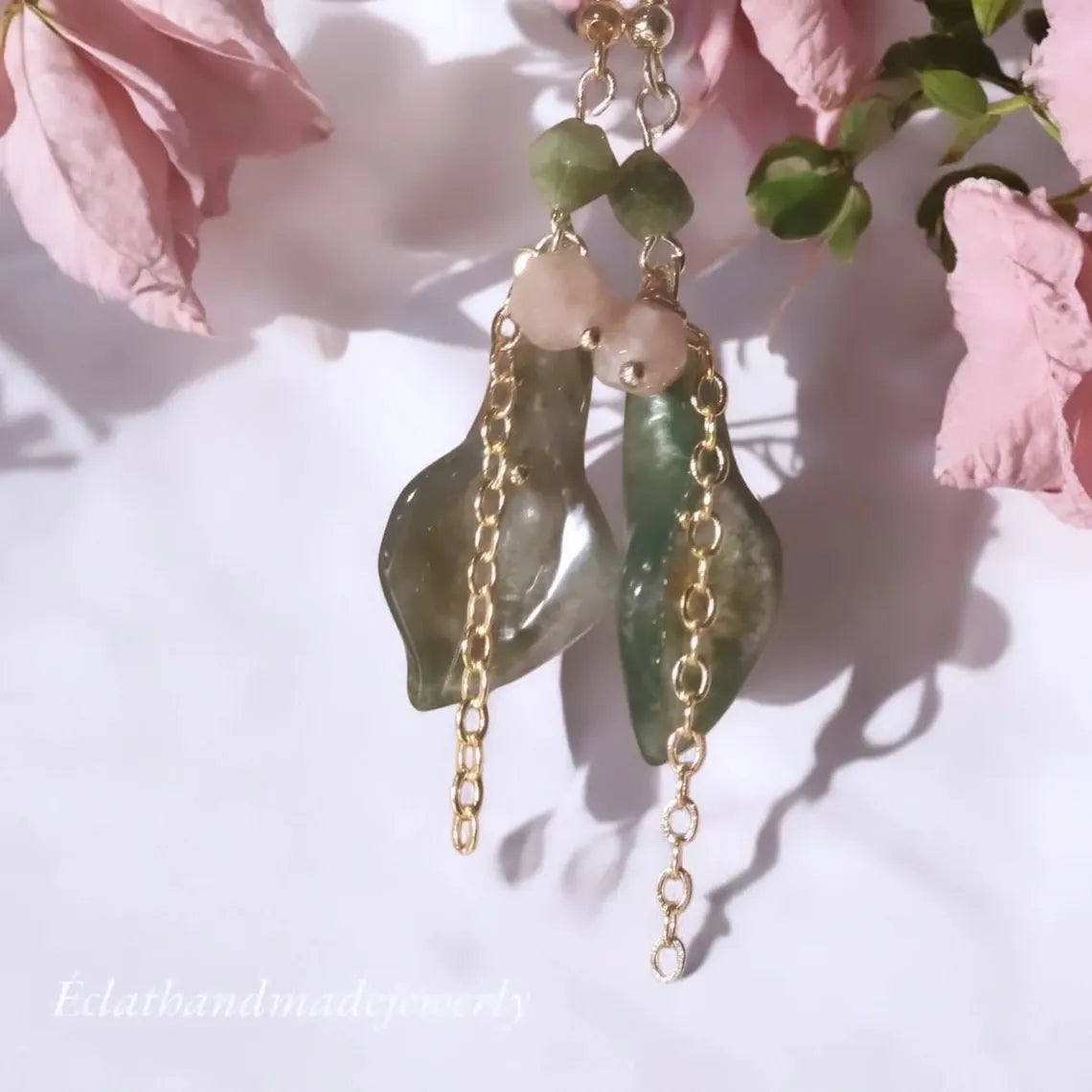 Indian Agates Jade Quartz Earrings, Tourmaline Stone Earrings, 14k Gold Earrings, Gemstone Earrings, Bridal Earrings, Anniversary Earrings