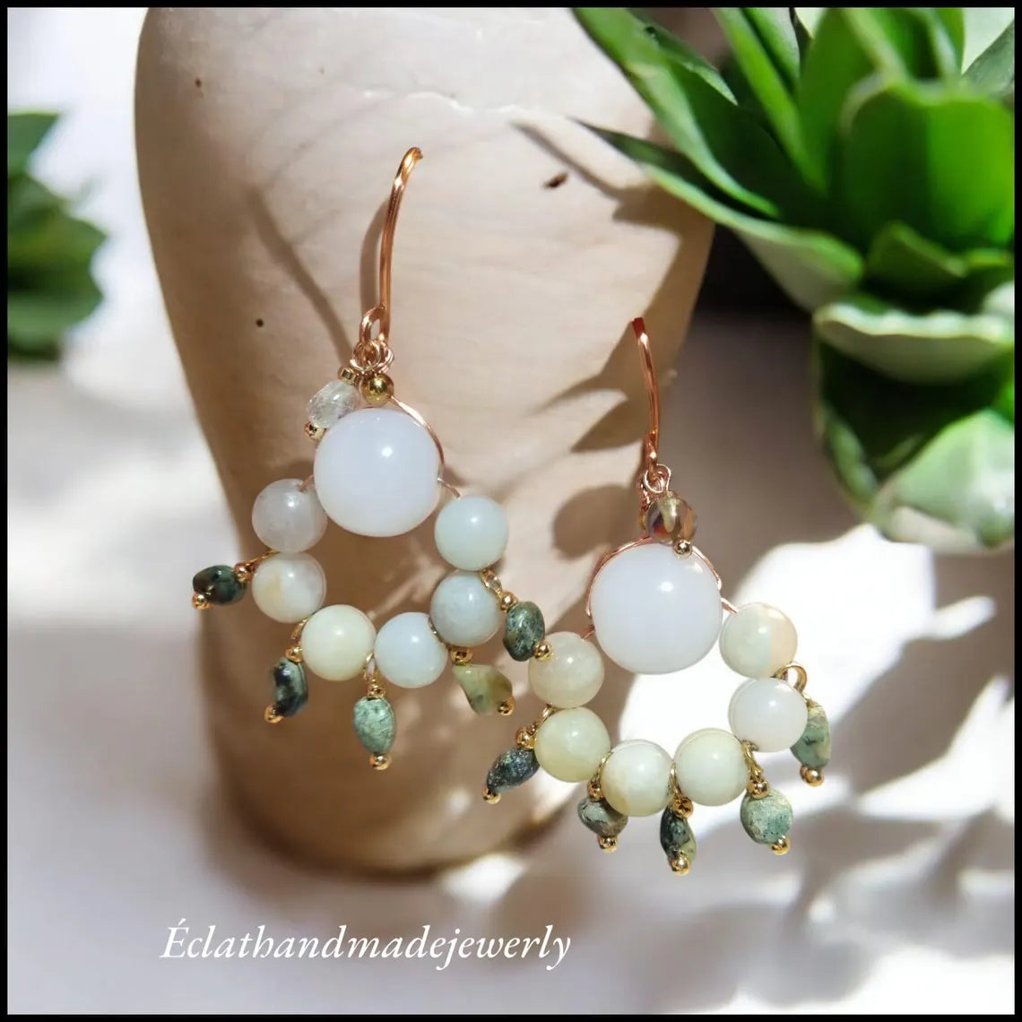 White Jade Earrings, Green Gemstone Earrings, Boho Earrings, Multi Stone Dangle Earrings, Bridal Earrings, Natural Drop Earrings for Women