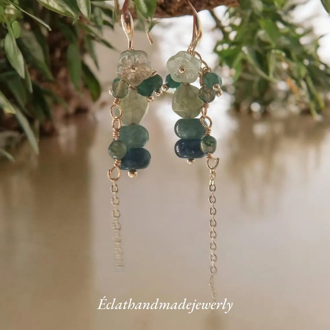 Green Aventurine Earrings, Tourmaline Dangle Earrings, Gemstone Earrings, Multi Stone Earrings, Bridal Earrings, 14k Gold Earrings for Women