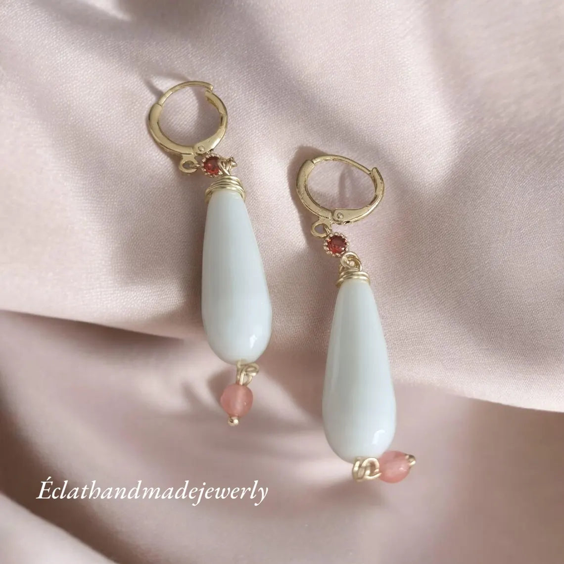 White Jade Teardrop Earrings, Gemstone Earrings, Dangle Drop Earrings, 18k Gold Zircon Rhinestone Earrings, Bridal Earrings, Jade Jewelry