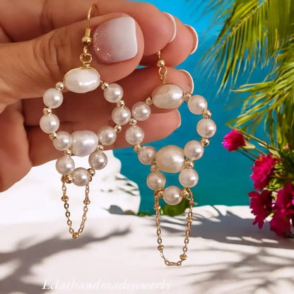 Freshwater Pearl Earrings, Pearl Hoop Earrings, Pearl Drop Earrings, Dangle Earrings, Bridal Earrings, Wedding Earrings, Bridesmaid Gifts