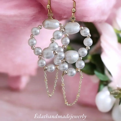 Freshwater Pearl Earrings, Pearl Hoop Earrings, Pearl Drop Earrings, Dangle Earrings, Bridal Earrings, Wedding Earrings, Bridesmaid Gifts