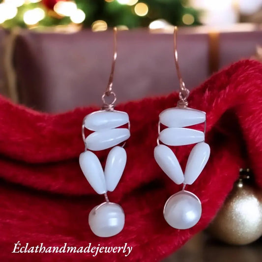 Elegant White Mother of Pearl Earrings, Pearls Earrings, Gemstone Earrings, Bridal Earrings, Anniversary Earrings