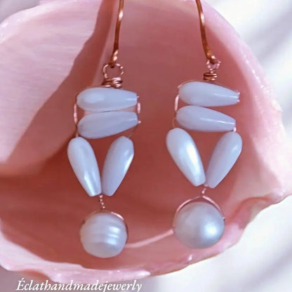 Elegant White Mother of Pearl Earrings, Pearls Earrings, Gemstone Earrings, Bridal Earrings, Anniversary Earrings