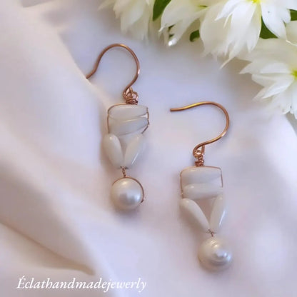 Elegant White Mother of Pearl Earrings, Pearls Earrings, Gemstone Earrings, Bridal Earrings, Anniversary Earrings