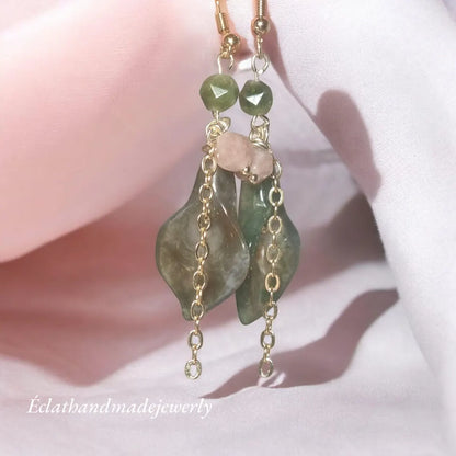 Indian Agates Jade Quartz Earrings, Tourmaline Stone Earrings, 14k Gold Earrings, Gemstone Earrings, Bridal Earrings, Anniversary Earrings