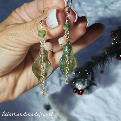 Indian Agates Jade Quartz Earrings, Tourmaline Stone Earrings, 14k Gold Earrings, Gemstone Earrings, Bridal Earrings, Anniversary Earrings