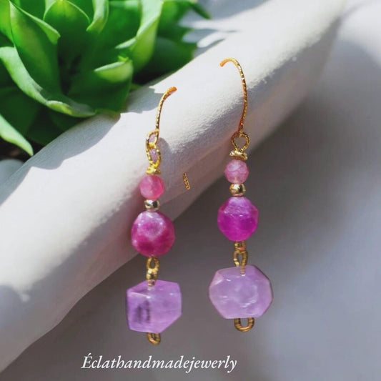 Pink Amerhyst Earrings, Tourmaline and Amethyst Earrings, Gemstone Earrings, Bridal Earrings, Anniversary Earrings