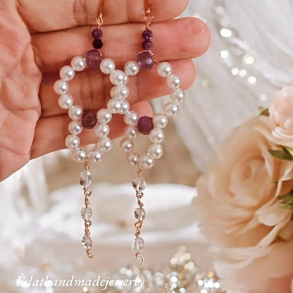 Pearl Earrings, Pearl Hoop Earrings, Pearl Drop Earrings, Dangle Amethyst Earrings, Bridal Earrings, Wedding Earrings, Bridesmaid Gifts