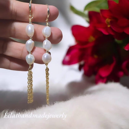 Freshwater Pearl Earrings, Pearl Dangle Earrings, Real Pearl Earrings, 14k Gold Plated Earrings, Bridal Earrings, Wedding Earrings for Her