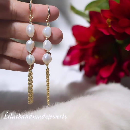 Freshwater Pearl Earrings, Pearl Dangle Earrings, Real Pearl Earrings, 14k Gold Plated Earrings, Bridal Earrings, Wedding Earrings for Her