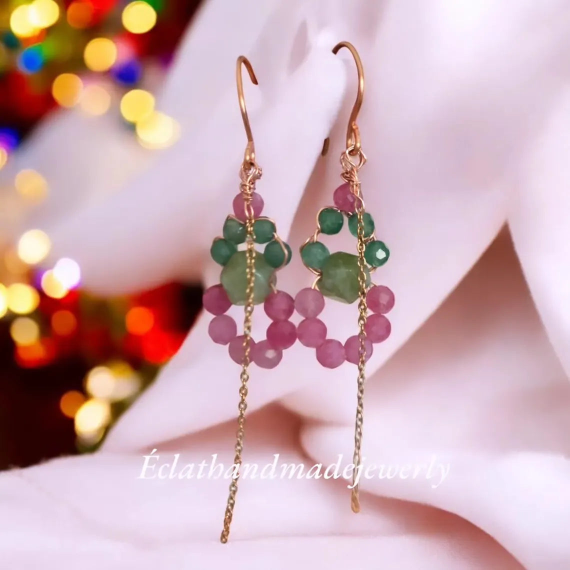 Tourmaline Dangle Earrings, Earthy Green Aventurine Earrings, Pink Rose Quartz Gemstone Earrings, Bridal Earrings, Wedding Gifts