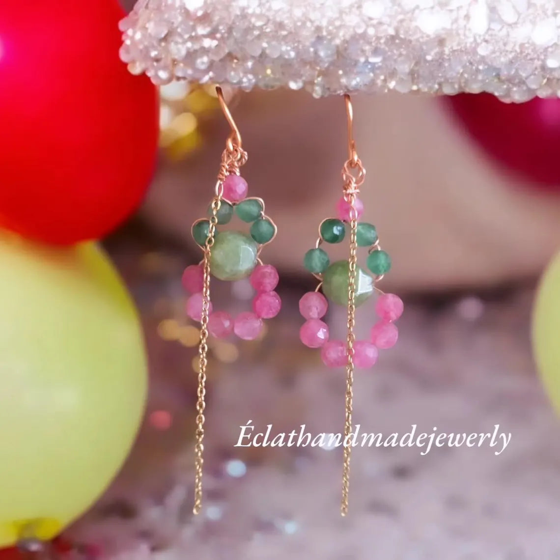 Tourmaline Dangle Earrings, Earthy Green Aventurine Earrings, Pink Rose Quartz Gemstone Earrings, Bridal Earrings, Wedding Gifts