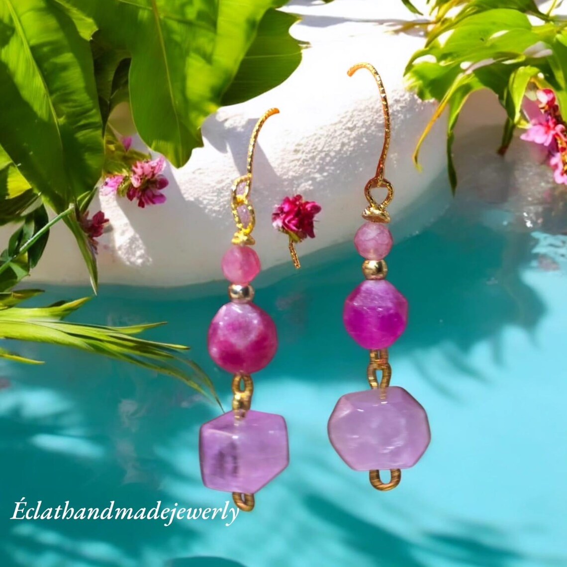 Pink Amerhyst Earrings, Tourmaline and Amethyst Earrings, Gemstone Earrings, Bridal Earrings, Anniversary Earrings