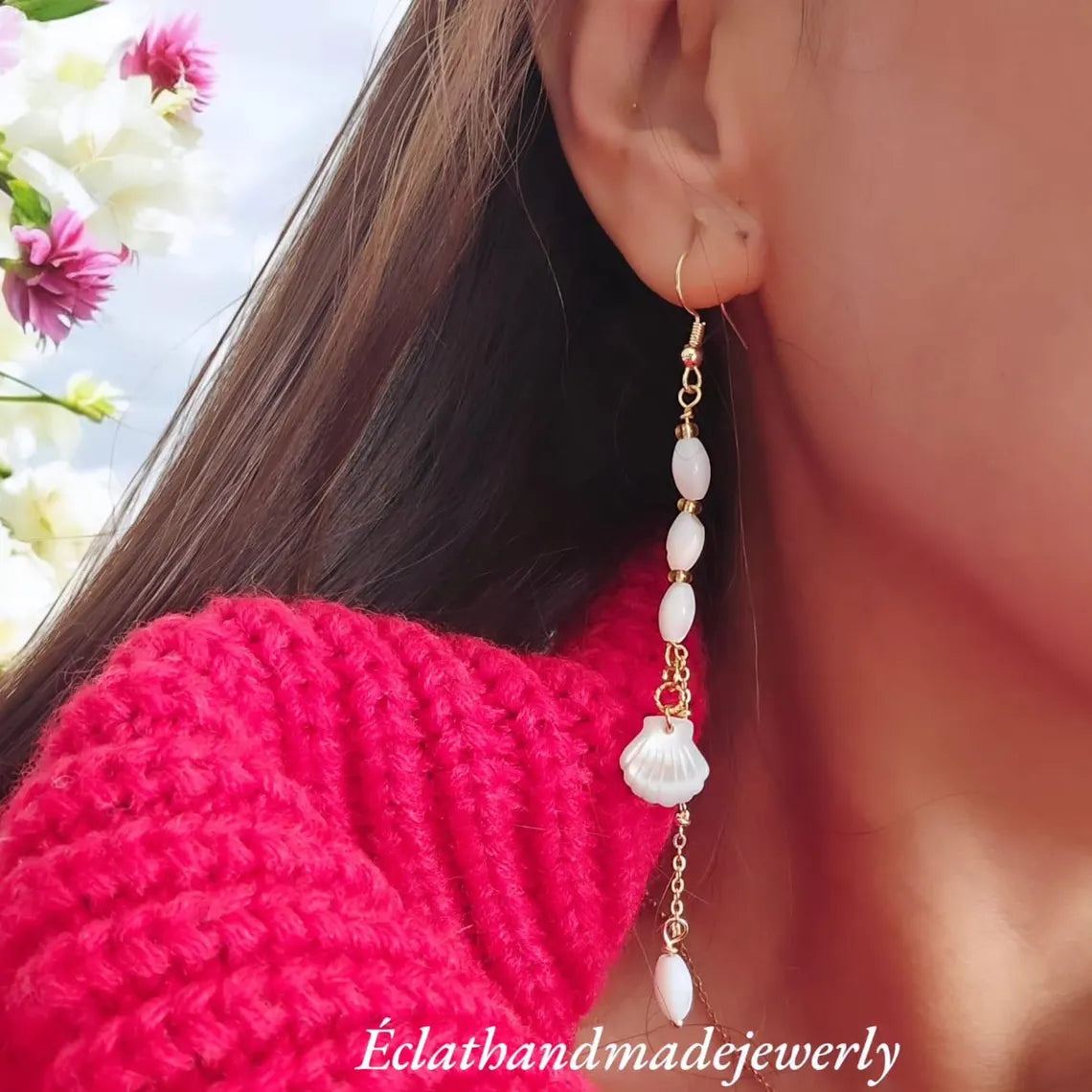 White Mother of Pearl Dangle Earrings, Pearl Drop Earrings, Shell Earrings, Bridal Earrings, Gemstone Earrings, June Birthstone Gifts