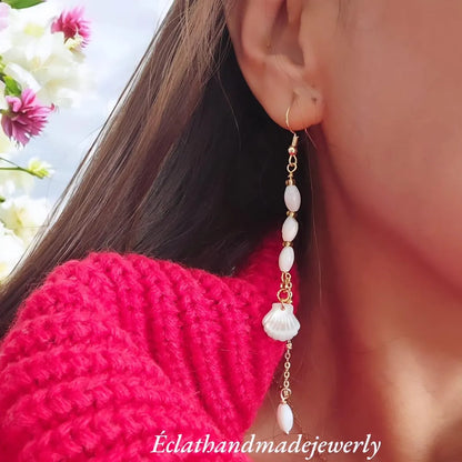 White Mother of Pearl Dangle Earrings, Pearl Drop Earrings, Shell Earrings, Bridal Earrings, Gemstone Earrings, June Birthstone Gifts