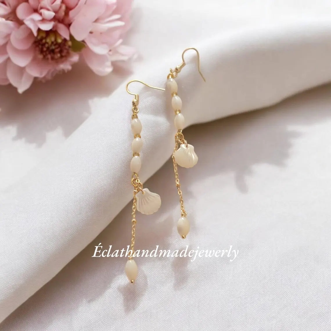 White Mother of Pearl Dangle Earrings, Pearl Drop Earrings, Shell Earrings, Bridal Earrings, Gemstone Earrings, June Birthstone Gifts