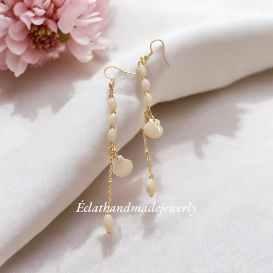 White Mother of Pearl Dangle Earrings, Pearl Drop Earrings, Shell Earrings, Bridal Earrings, Gemstone Earrings, June Birthstone Gifts