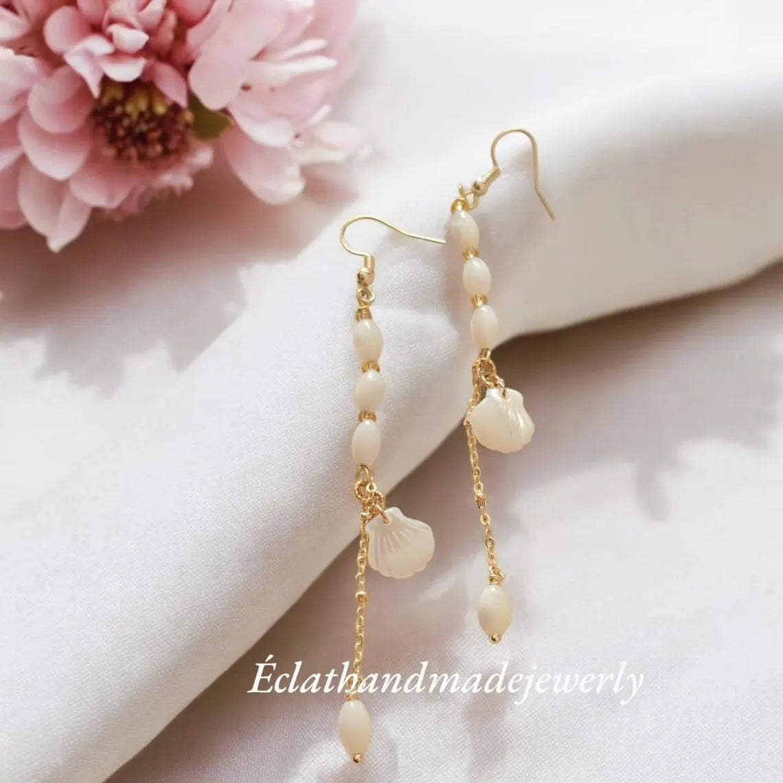 White Mother of Pearl Dangle Earrings, Pearl Drop Earrings, Shell Earrings, Bridal Earrings, Gemstone Earrings, June Birthstone Gifts