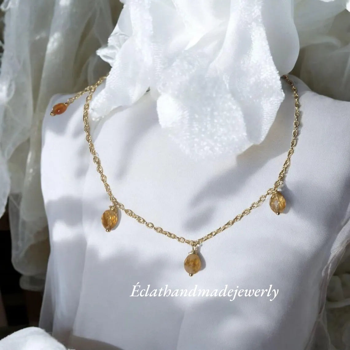 Citrine Necklace, Multi-Gemstone Necklace, 14k Gold Plated Necklace, Charm Necklace, Layering Necklace, November Birthstone Necklace
