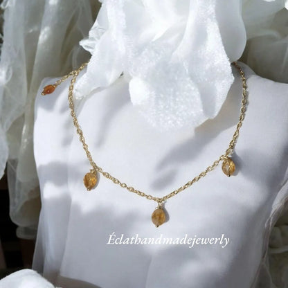 Citrine Necklace, Multi-Gemstone Necklace, 14k Gold Plated Necklace, Charm Necklace, Layering Necklace, November Birthstone Necklace