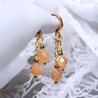Rose Quartz Earrings, Gemstone Earrings, 14k Gold Sunstone Earrings, Bridal Earrings, Wedding Earrings for Her, Blue Appetite Earrings