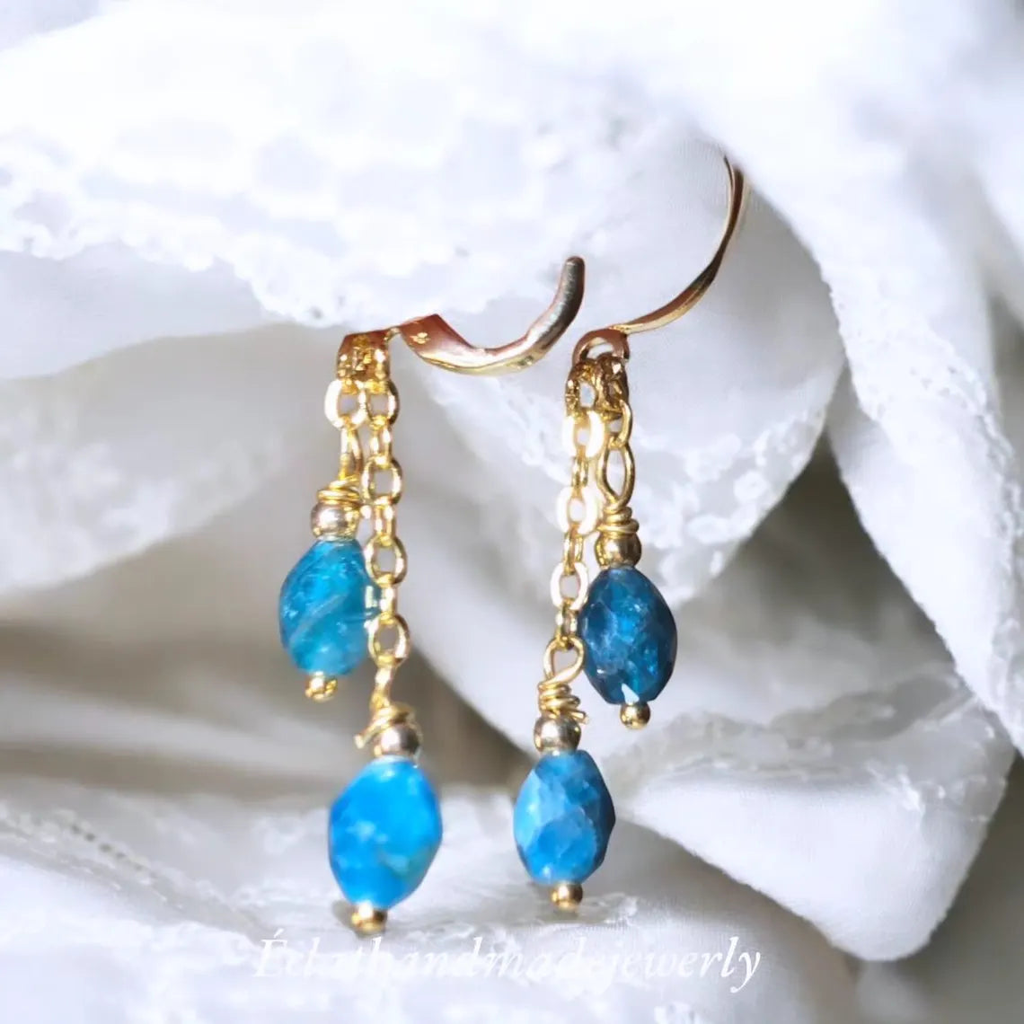 Rose Quartz Earrings, Gemstone Earrings, 14k Gold Sunstone Earrings, Bridal Earrings, Wedding Earrings for Her, Blue Appetite Earrings