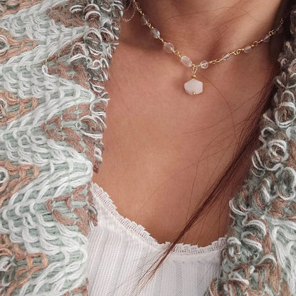 Multi-Gemstone Necklace, 14k Gold Plated Earrings, Jewelery Set, Charm Necklace, Layering Necklace, Unique Gemstone Jewelry