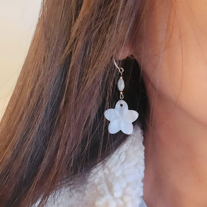 Natural Freshwater Pearl Earrings, Pearl Dangle Earrings, Real Pearl Earrings, 14k Gold Plated Earrings, Bridal Earrings, Shell White Petal