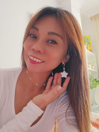 Natural Freshwater Pearl Earrings, Pearl Dangle Earrings, Real Pearl Earrings, 14k Gold Plated Earrings, Bridal Earrings, Shell White Petal