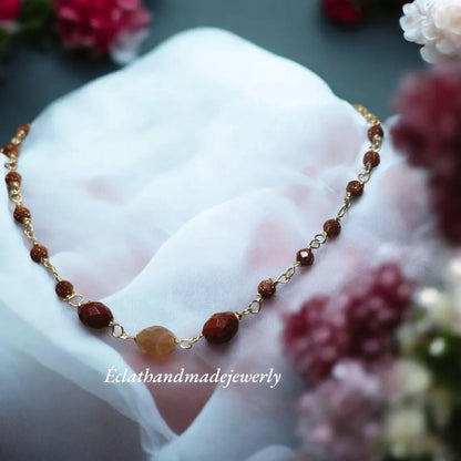 Sunstone Gemstone Necklace, Multi-Gemstone Necklace, 14k Gold Plated Necklace, Charm Necklace, Layering Necklace, Unique Gemstone Jewelry