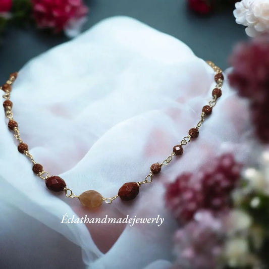 Sunstone Gemstone Necklace, Multi-Gemstone Necklace, 14k Gold Plated Necklace, Charm Necklace, Layering Necklace, Unique Gemstone Jewelry