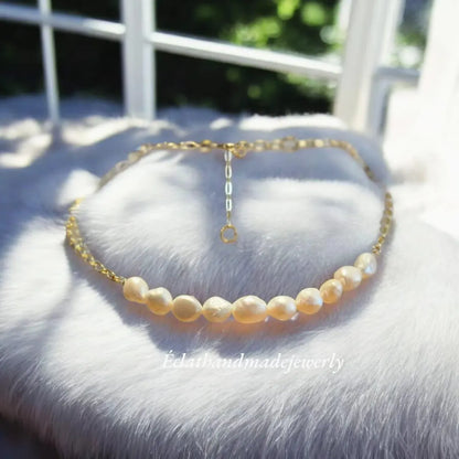 Freshwater Pearls Necklace, Natural Pearl Necklace, 14k Gold Plated Necklace, Layering Necklace, Natural Gemstone Jewelry